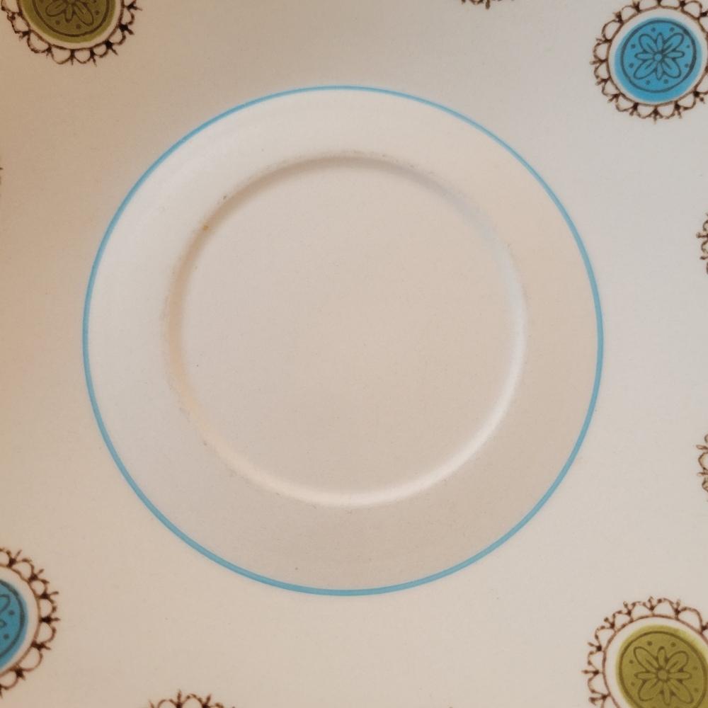Mikasa Focus-Shape Zombie Saucers (2) Pattern #2028-8? Japan Green Blue Flowers - Picture 13 of 15
